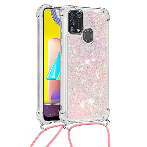 Silikon Hülle Handyhülle Gummi Schutzhülle Flexible Tasche Bling-Bling mit Schlüsselband Lanyard S03 für Samsung Galaxy M31 Rosa