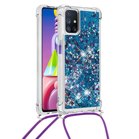 Silikon Hülle Handyhülle Gummi Schutzhülle Flexible Tasche Bling-Bling mit Schlüsselband Lanyard S03 für Samsung Galaxy M51 Blau