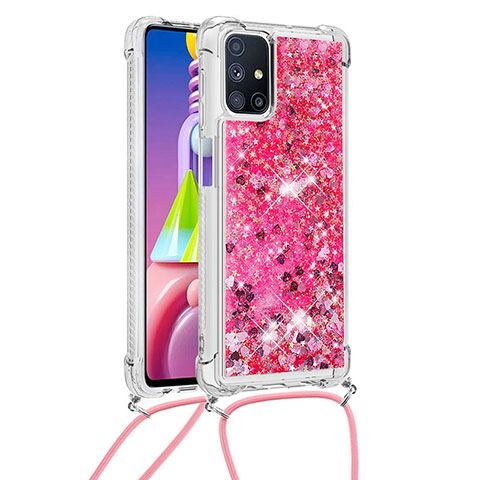 Silikon Hülle Handyhülle Gummi Schutzhülle Flexible Tasche Bling-Bling mit Schlüsselband Lanyard S03 für Samsung Galaxy M51 Pink