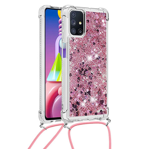 Silikon Hülle Handyhülle Gummi Schutzhülle Flexible Tasche Bling-Bling mit Schlüsselband Lanyard S03 für Samsung Galaxy M51 Rot