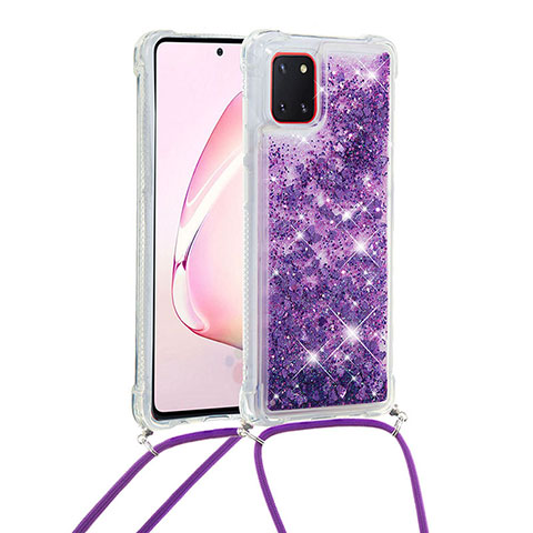 Silikon Hülle Handyhülle Gummi Schutzhülle Flexible Tasche Bling-Bling mit Schlüsselband Lanyard S03 für Samsung Galaxy M60s Violett