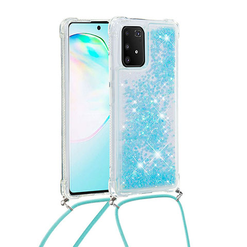 Silikon Hülle Handyhülle Gummi Schutzhülle Flexible Tasche Bling-Bling mit Schlüsselband Lanyard S03 für Samsung Galaxy M80S Hellblau