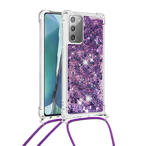 Silikon Hülle Handyhülle Gummi Schutzhülle Flexible Tasche Bling-Bling mit Schlüsselband Lanyard S03 für Samsung Galaxy Note 20 5G Violett