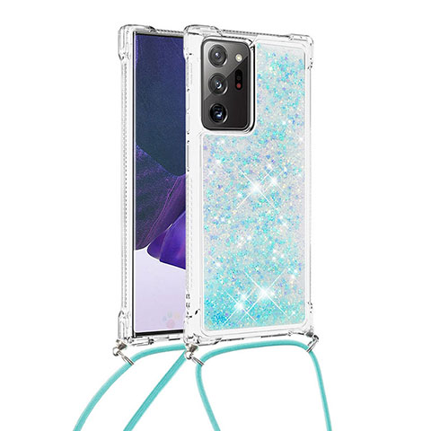 Silikon Hülle Handyhülle Gummi Schutzhülle Flexible Tasche Bling-Bling mit Schlüsselband Lanyard S03 für Samsung Galaxy Note 20 Ultra 5G Hellblau