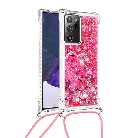 Silikon Hülle Handyhülle Gummi Schutzhülle Flexible Tasche Bling-Bling mit Schlüsselband Lanyard S03 für Samsung Galaxy Note 20 Ultra 5G Pink