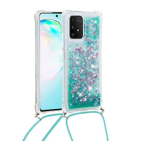 Silikon Hülle Handyhülle Gummi Schutzhülle Flexible Tasche Bling-Bling mit Schlüsselband Lanyard S03 für Samsung Galaxy S10 Lite Grün