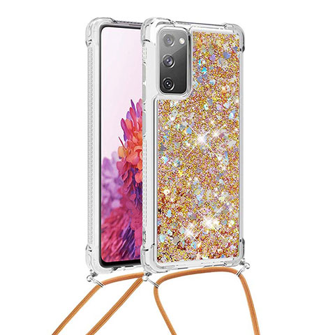 Silikon Hülle Handyhülle Gummi Schutzhülle Flexible Tasche Bling-Bling mit Schlüsselband Lanyard S03 für Samsung Galaxy S20 FE (2022) 5G Gold