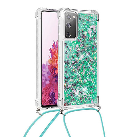 Silikon Hülle Handyhülle Gummi Schutzhülle Flexible Tasche Bling-Bling mit Schlüsselband Lanyard S03 für Samsung Galaxy S20 FE (2022) 5G Grün