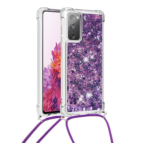 Silikon Hülle Handyhülle Gummi Schutzhülle Flexible Tasche Bling-Bling mit Schlüsselband Lanyard S03 für Samsung Galaxy S20 FE (2022) 5G Violett