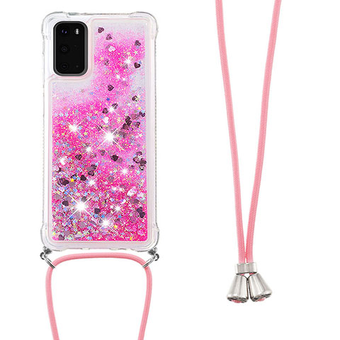 Silikon Hülle Handyhülle Gummi Schutzhülle Flexible Tasche Bling-Bling mit Schlüsselband Lanyard S03 für Samsung Galaxy S20 Pink