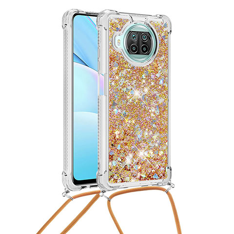 Silikon Hülle Handyhülle Gummi Schutzhülle Flexible Tasche Bling-Bling mit Schlüsselband Lanyard S03 für Xiaomi Mi 10i 5G Gold