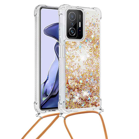 Silikon Hülle Handyhülle Gummi Schutzhülle Flexible Tasche Bling-Bling mit Schlüsselband Lanyard S03 für Xiaomi Mi 11T 5G Gold