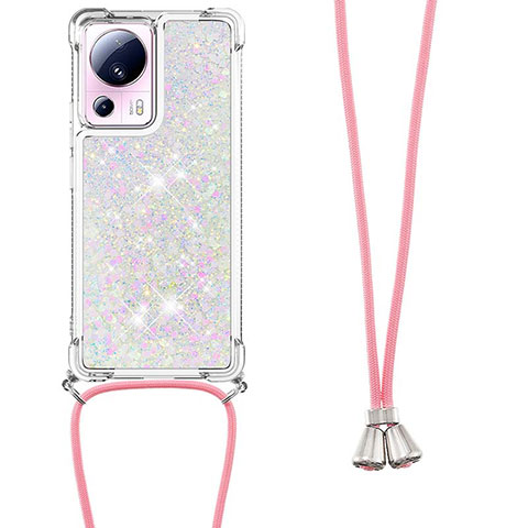 Silikon Hülle Handyhülle Gummi Schutzhülle Flexible Tasche Bling-Bling mit Schlüsselband Lanyard S03 für Xiaomi Mi 12 Lite NE 5G Rosa