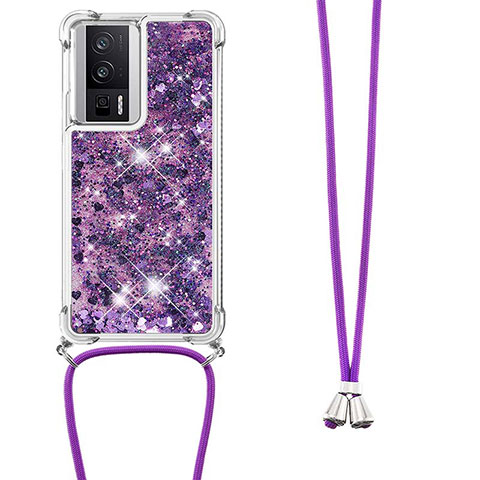 Silikon Hülle Handyhülle Gummi Schutzhülle Flexible Tasche Bling-Bling mit Schlüsselband Lanyard S03 für Xiaomi Poco F5 Pro 5G Violett