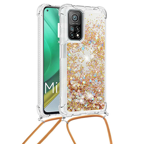 Silikon Hülle Handyhülle Gummi Schutzhülle Flexible Tasche Bling-Bling mit Schlüsselband Lanyard S03 für Xiaomi Redmi K30S 5G Gold