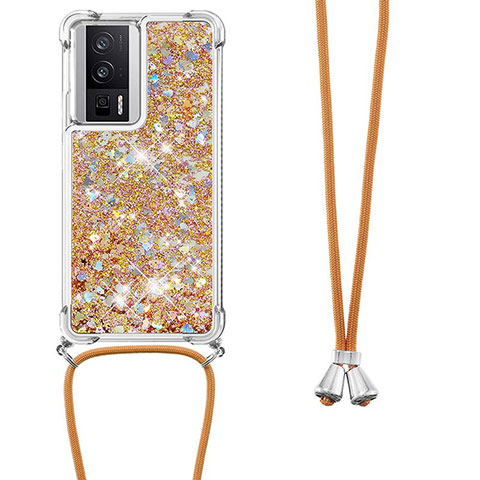 Silikon Hülle Handyhülle Gummi Schutzhülle Flexible Tasche Bling-Bling mit Schlüsselband Lanyard S03 für Xiaomi Redmi K60 5G Gold