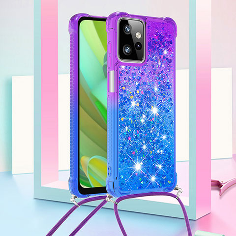 Silikon Hülle Handyhülle Gummi Schutzhülle Flexible Tasche Bling-Bling mit Schlüsselband Lanyard YB1 für Motorola Moto G Power 5G (2023) Violett