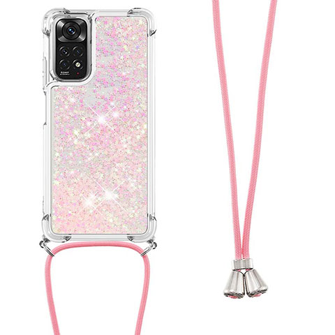 Silikon Hülle Handyhülle Gummi Schutzhülle Flexible Tasche Bling-Bling mit Schlüsselband Lanyard YB1 für Xiaomi Redmi Note 11 4G (2022) Rosegold