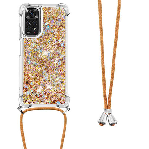 Silikon Hülle Handyhülle Gummi Schutzhülle Flexible Tasche Bling-Bling mit Schlüsselband Lanyard YB1 für Xiaomi Redmi Note 11S 4G Gold