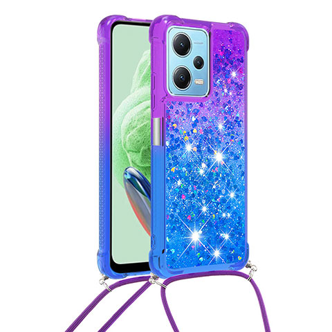 Silikon Hülle Handyhülle Gummi Schutzhülle Flexible Tasche Bling-Bling mit Schlüsselband Lanyard YB1 für Xiaomi Redmi Note 12 5G Violett