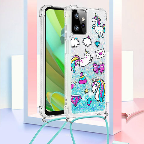 Silikon Hülle Handyhülle Gummi Schutzhülle Flexible Tasche Bling-Bling mit Schlüsselband Lanyard YB2 für Motorola Moto G Power 5G (2023) Hellblau