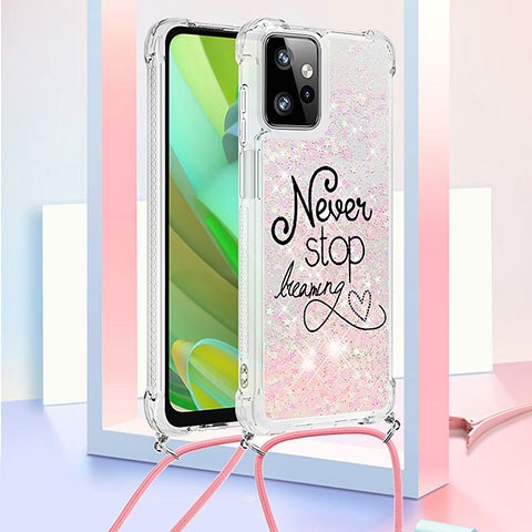 Silikon Hülle Handyhülle Gummi Schutzhülle Flexible Tasche Bling-Bling mit Schlüsselband Lanyard YB2 für Motorola Moto G Power 5G (2023) Rosegold