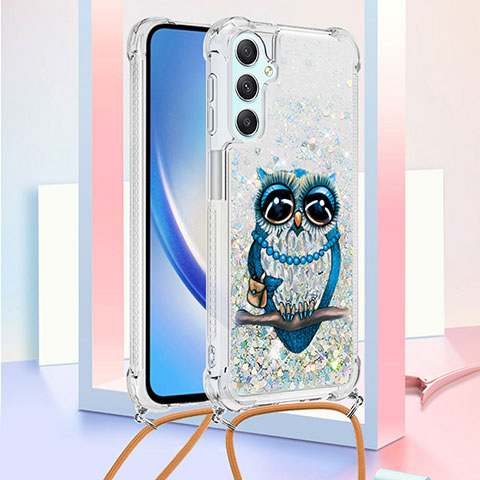 Silikon Hülle Handyhülle Gummi Schutzhülle Flexible Tasche Bling-Bling mit Schlüsselband Lanyard YB2 für Samsung Galaxy A24 4G Plusfarbig