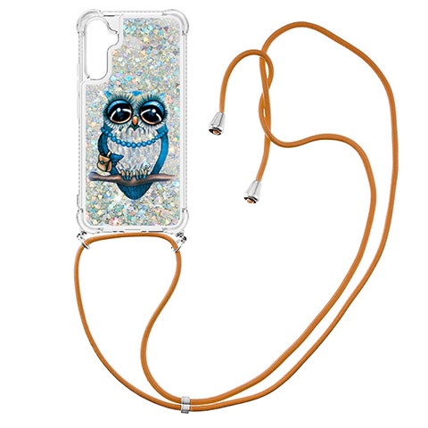 Silikon Hülle Handyhülle Gummi Schutzhülle Flexible Tasche Bling-Bling mit Schlüsselband Lanyard YB2 für Samsung Galaxy A34 5G Plusfarbig