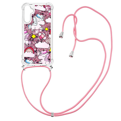 Silikon Hülle Handyhülle Gummi Schutzhülle Flexible Tasche Bling-Bling mit Schlüsselband Lanyard YB2 für Samsung Galaxy A34 5G Rosegold