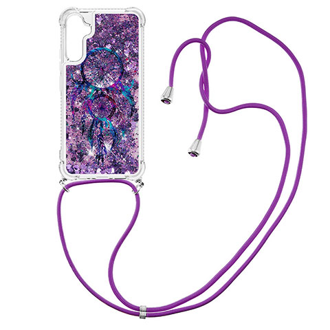 Silikon Hülle Handyhülle Gummi Schutzhülle Flexible Tasche Bling-Bling mit Schlüsselband Lanyard YB2 für Samsung Galaxy A34 5G Violett