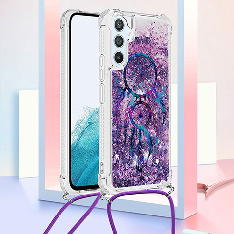 Silikon Hülle Handyhülle Gummi Schutzhülle Flexible Tasche Bling-Bling mit Schlüsselband Lanyard YB2 für Samsung Galaxy A54 5G Violett