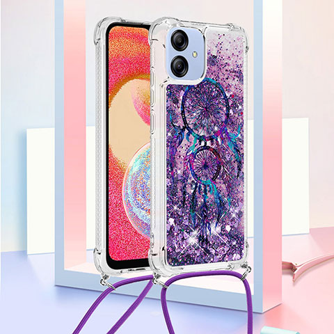 Silikon Hülle Handyhülle Gummi Schutzhülle Flexible Tasche Bling-Bling mit Schlüsselband Lanyard YB2 für Samsung Galaxy F04 Violett