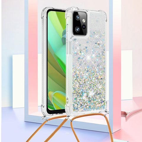 Silikon Hülle Handyhülle Gummi Schutzhülle Flexible Tasche Bling-Bling mit Schlüsselband Lanyard YB3 für Motorola Moto G Power 5G (2023) Hellblau