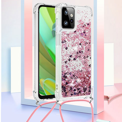 Silikon Hülle Handyhülle Gummi Schutzhülle Flexible Tasche Bling-Bling mit Schlüsselband Lanyard YB3 für Motorola Moto G Power 5G (2023) Helles Lila