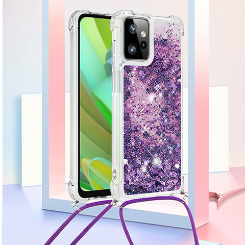 Silikon Hülle Handyhülle Gummi Schutzhülle Flexible Tasche Bling-Bling mit Schlüsselband Lanyard YB3 für Motorola Moto G Power 5G (2023) Violett