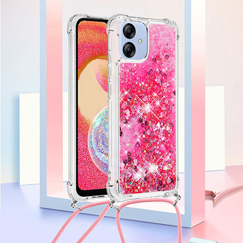 Silikon Hülle Handyhülle Gummi Schutzhülle Flexible Tasche Bling-Bling mit Schlüsselband Lanyard YB3 für Samsung Galaxy A04E Pink