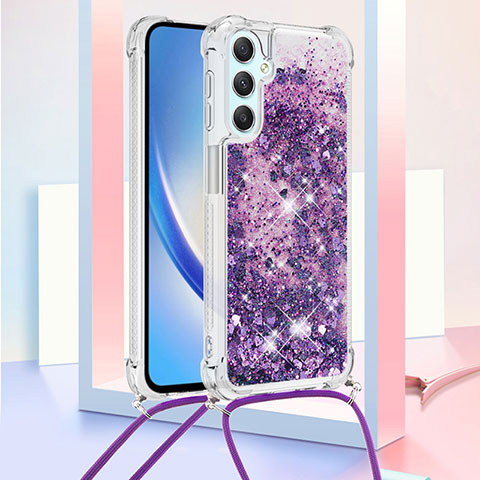 Silikon Hülle Handyhülle Gummi Schutzhülle Flexible Tasche Bling-Bling mit Schlüsselband Lanyard YB3 für Samsung Galaxy A24 4G Violett