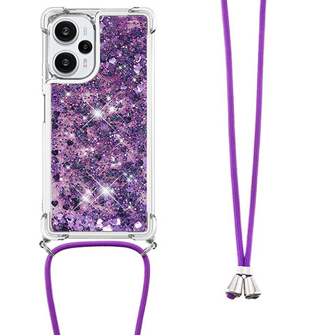 Silikon Hülle Handyhülle Gummi Schutzhülle Flexible Tasche Bling-Bling mit Schlüsselband Lanyard YB3 für Xiaomi Poco F5 5G Violett