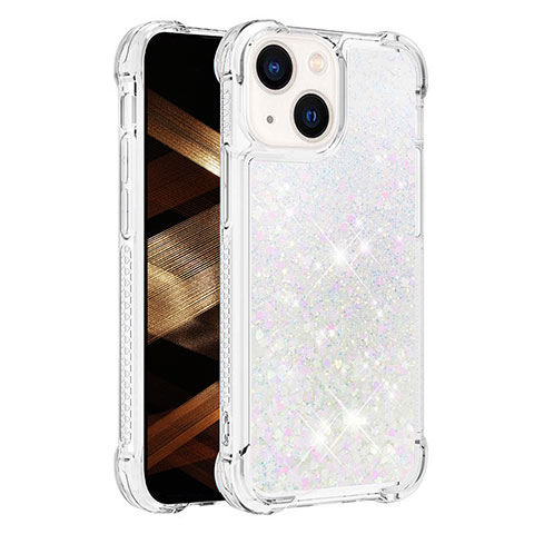 Silikon Hülle Handyhülle Gummi Schutzhülle Flexible Tasche Bling-Bling S01 für Apple iPhone 14 Silber