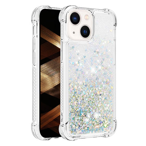 Silikon Hülle Handyhülle Gummi Schutzhülle Flexible Tasche Bling-Bling S01 für Apple iPhone 15 Hellblau