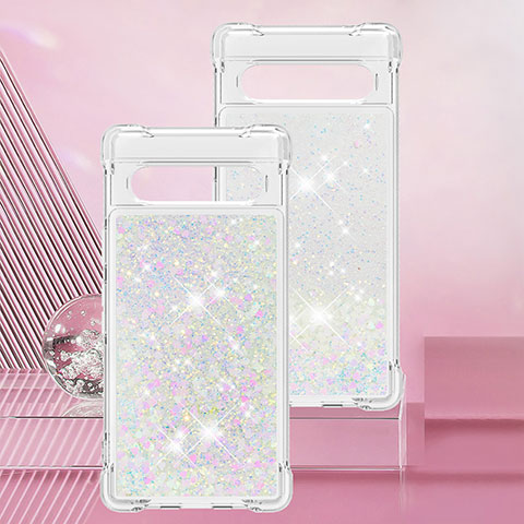 Silikon Hülle Handyhülle Gummi Schutzhülle Flexible Tasche Bling-Bling S01 für Google Pixel 7a 5G Silber