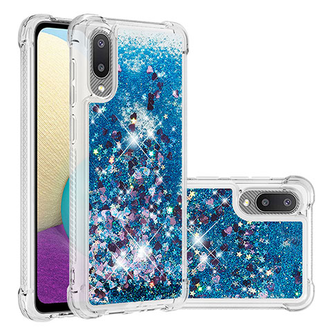 Silikon Hülle Handyhülle Gummi Schutzhülle Flexible Tasche Bling-Bling S01 für Samsung Galaxy A02 Blau