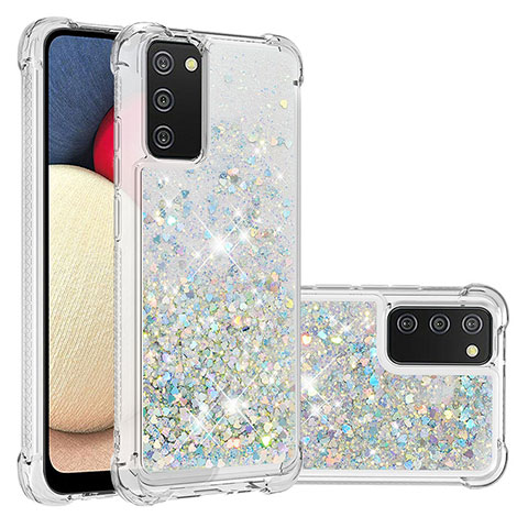 Silikon Hülle Handyhülle Gummi Schutzhülle Flexible Tasche Bling-Bling S01 für Samsung Galaxy A02s Silber