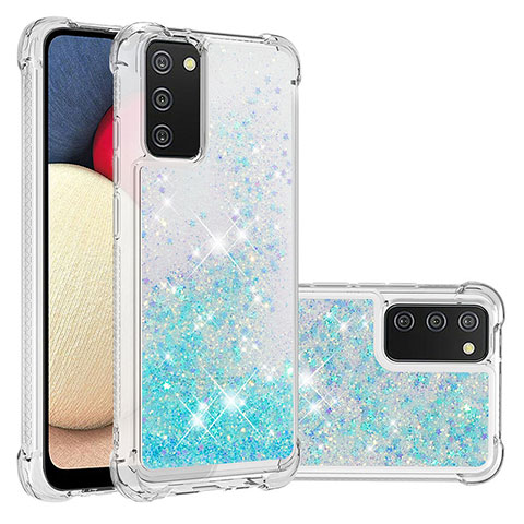 Silikon Hülle Handyhülle Gummi Schutzhülle Flexible Tasche Bling-Bling S01 für Samsung Galaxy A03s Hellblau