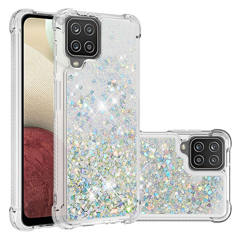 Silikon Hülle Handyhülle Gummi Schutzhülle Flexible Tasche Bling-Bling S01 für Samsung Galaxy A12 5G Silber