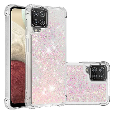 Silikon Hülle Handyhülle Gummi Schutzhülle Flexible Tasche Bling-Bling S01 für Samsung Galaxy A12 Rosa