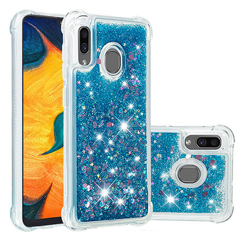 Silikon Hülle Handyhülle Gummi Schutzhülle Flexible Tasche Bling-Bling S01 für Samsung Galaxy A20 Blau