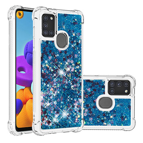 Silikon Hülle Handyhülle Gummi Schutzhülle Flexible Tasche Bling-Bling S01 für Samsung Galaxy A21s Blau