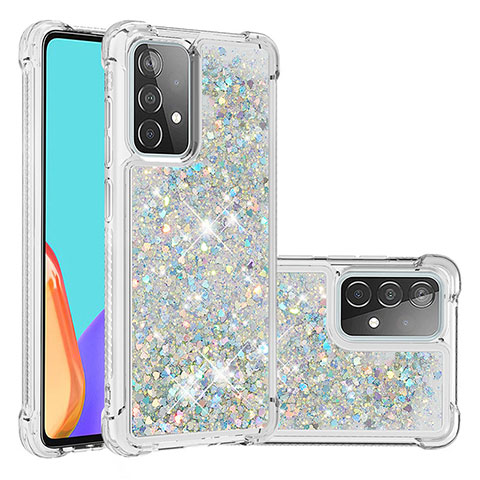 Silikon Hülle Handyhülle Gummi Schutzhülle Flexible Tasche Bling-Bling S01 für Samsung Galaxy A52 4G Silber