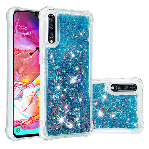 Silikon Hülle Handyhülle Gummi Schutzhülle Flexible Tasche Bling-Bling S01 für Samsung Galaxy A70 Blau